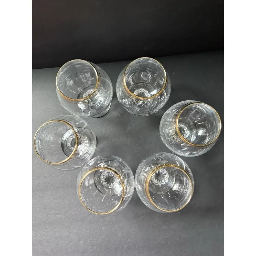 Valencia Crystal Hand Painted Brandy Sniffers 24 Karat Gold Double Rim Set (6)